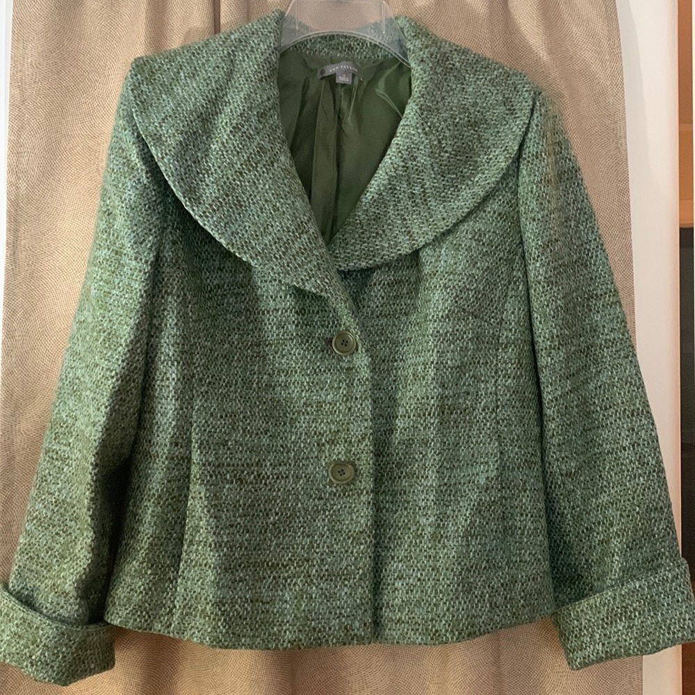 Ann Taylor green tweed blazer size 10